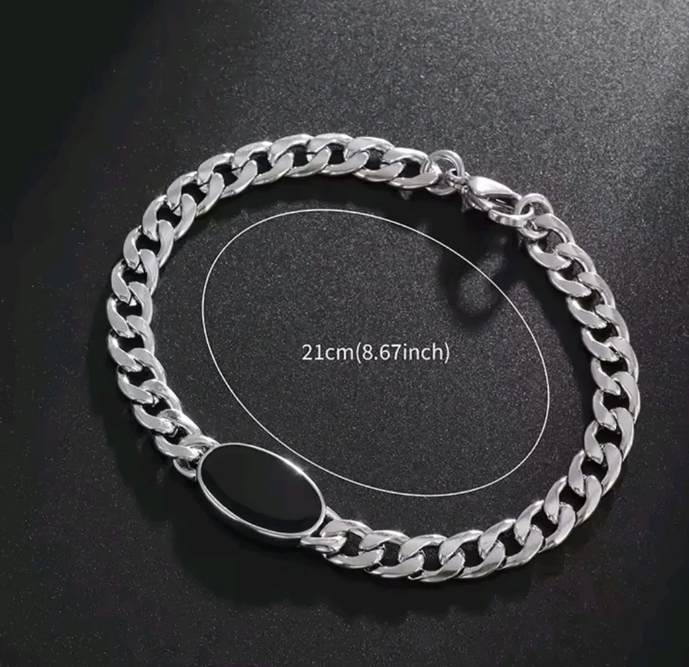 Silver Chain Bracelet with Black Stone image indicator(5)