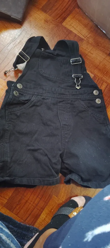 Black Denim Overalls Shorts