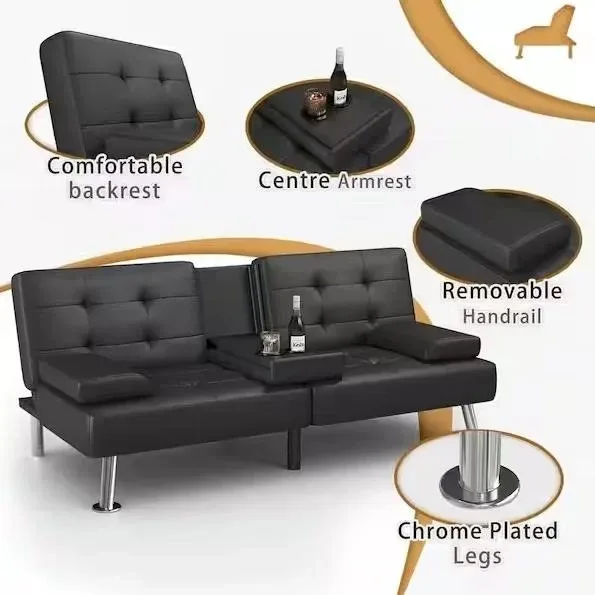 Brand new Black Futon Sofa Bed with Centre Armrest image indicator(2)