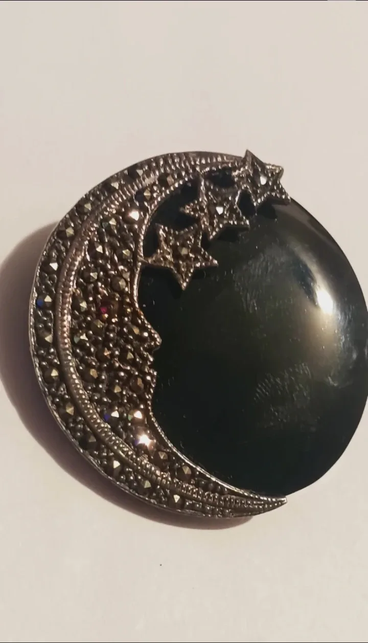 Sterling Silver Marcasite Crescent Moon Star Brooch image indicator(3)