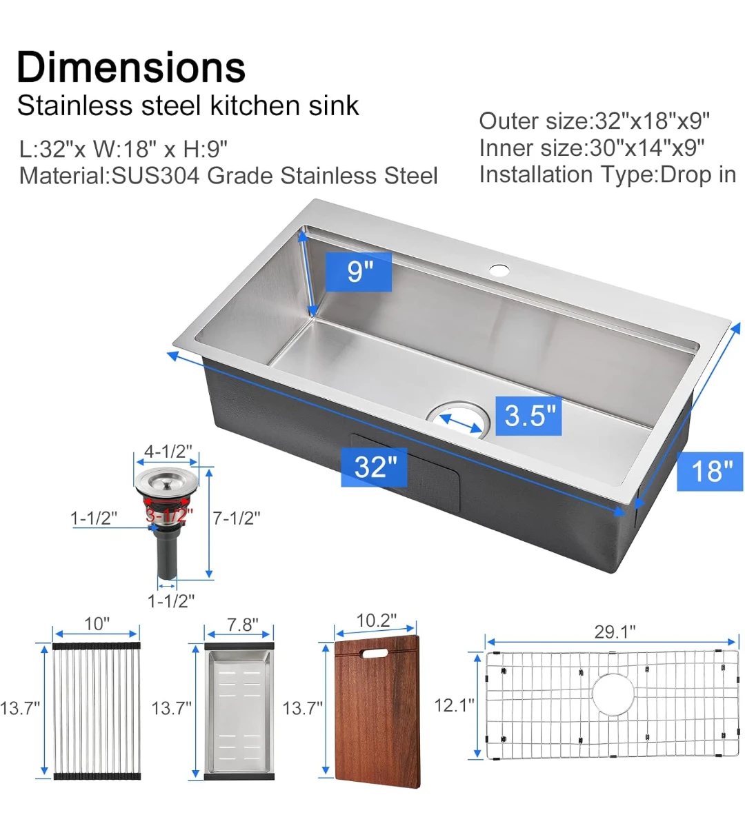 Stainless Steel Kitchen Sink with Accessories - photo 3