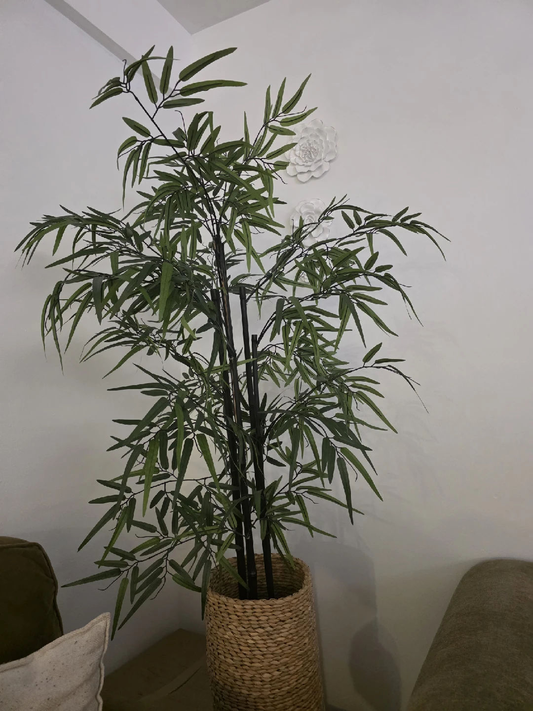 Faux Bamboo Tree in Woven Basket