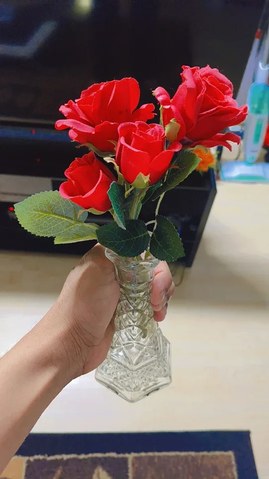 Red Artificial Rose Bouquet with Vase