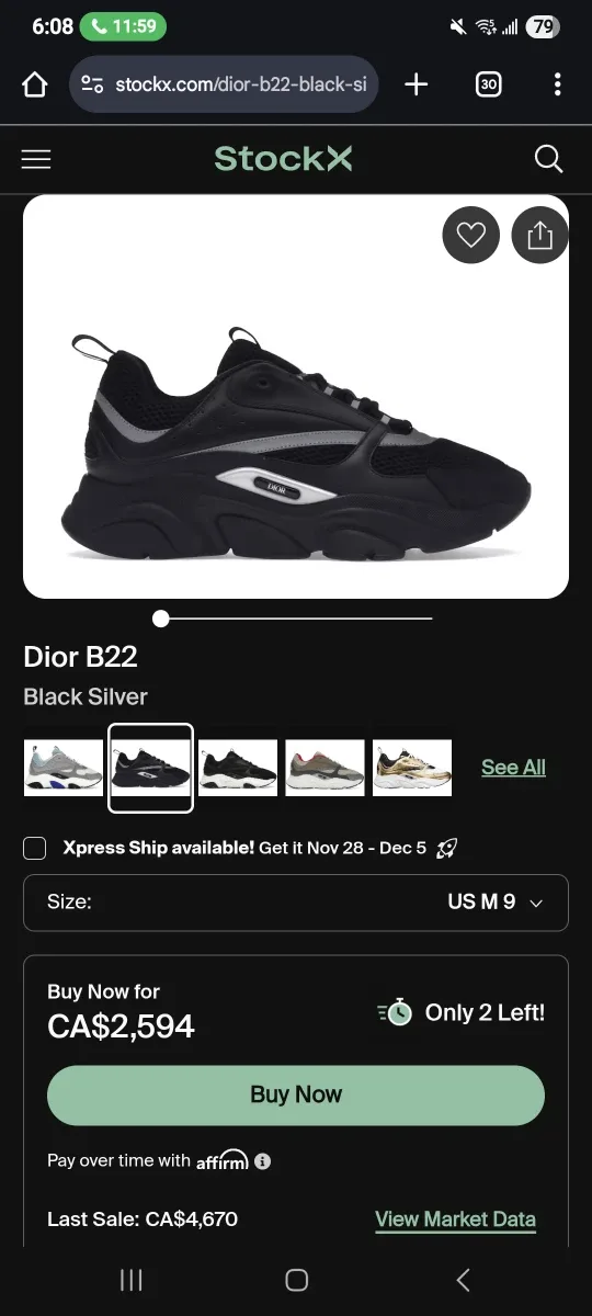 Dior B22 Black/Silver Sneakers - US 9