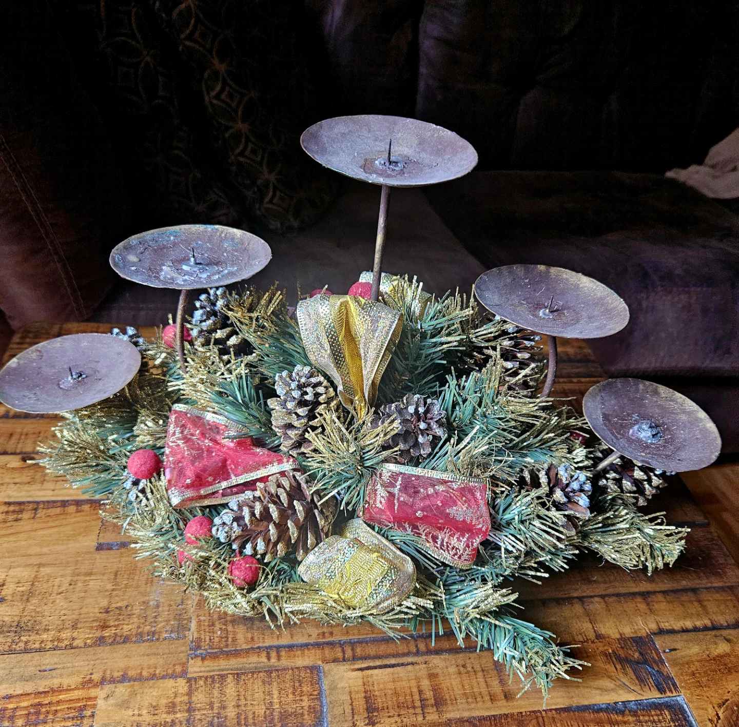 Candle Holder Centerpiece with Pinecones