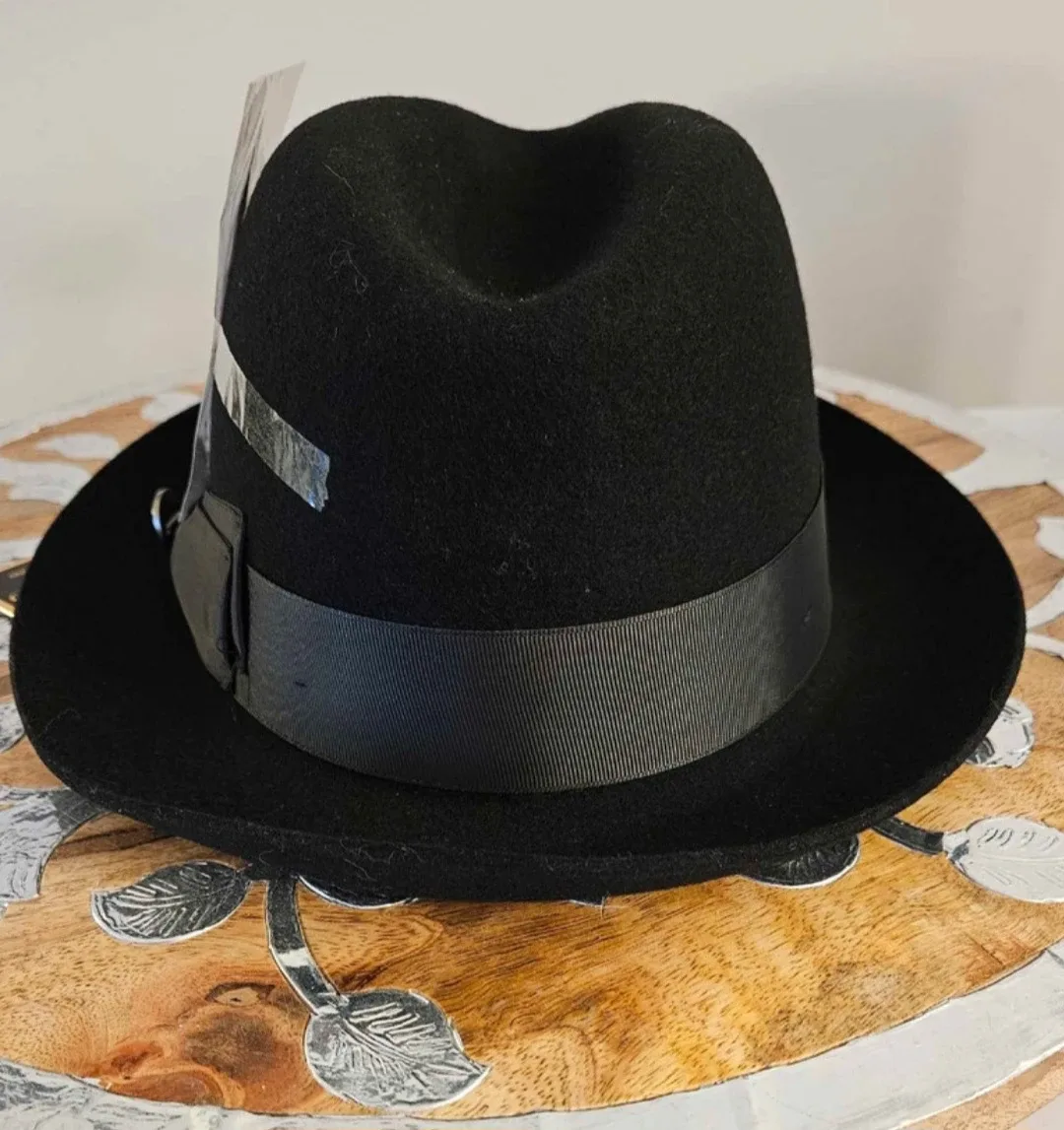 NWT Bruno Capelo Black Fedora Hat image indicator(4)