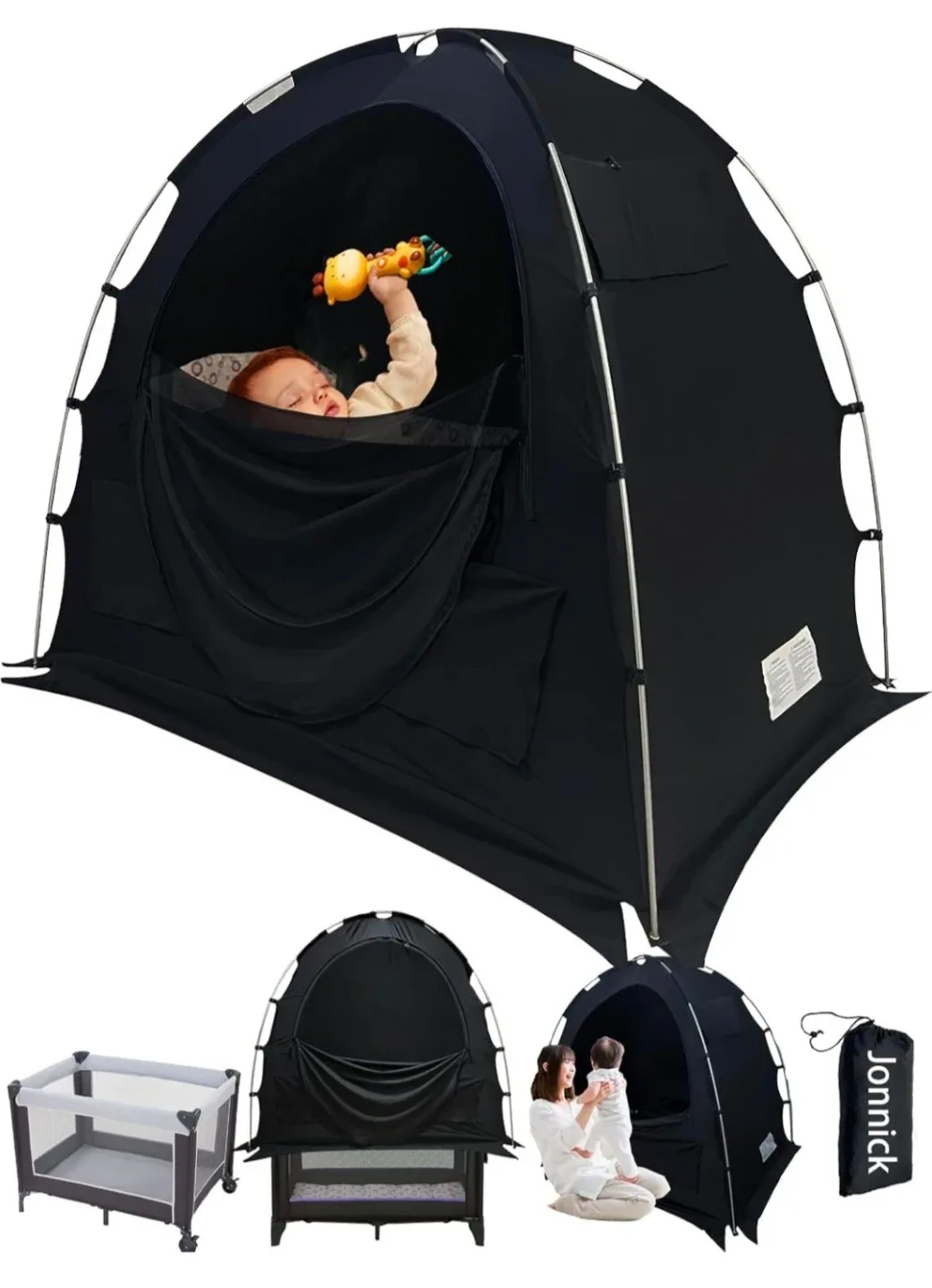 Crib Blackout Tent Cover, Crib Canopy Pod Tent for Travel Crib image indicator(2)