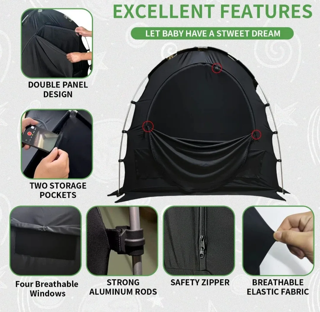 Crib Blackout Tent Cover, Crib Canopy Pod Tent for Travel Crib image indicator(7)