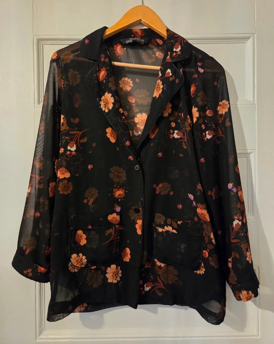 Zara Sheer Black Blazer Flower Print thumbnail