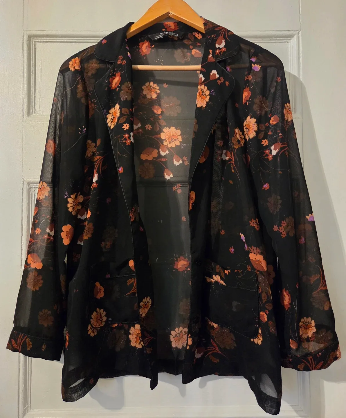 Zara Sheer Black Blazer Flower Print image indicator(3)