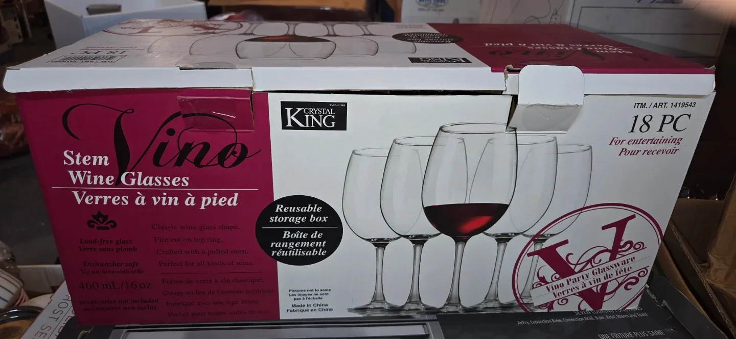 Crystal King Vino Stem Wine Glasses - 18 Piece Set