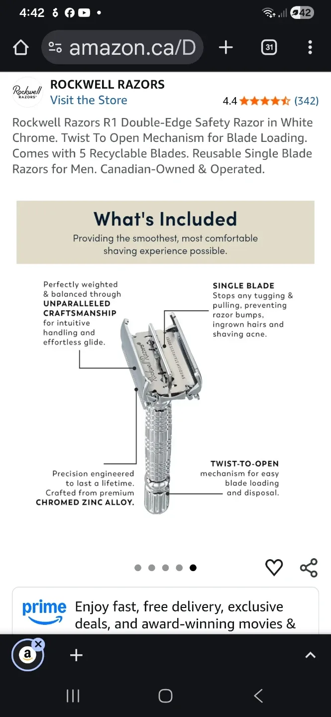 NEW Rockwell Razors 6C Safety Razor - Chrome Finish image indicator(7)