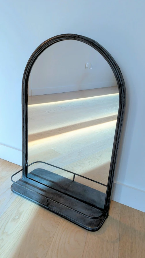 Arched Metal Framed Mirror with Shelf - photo 2