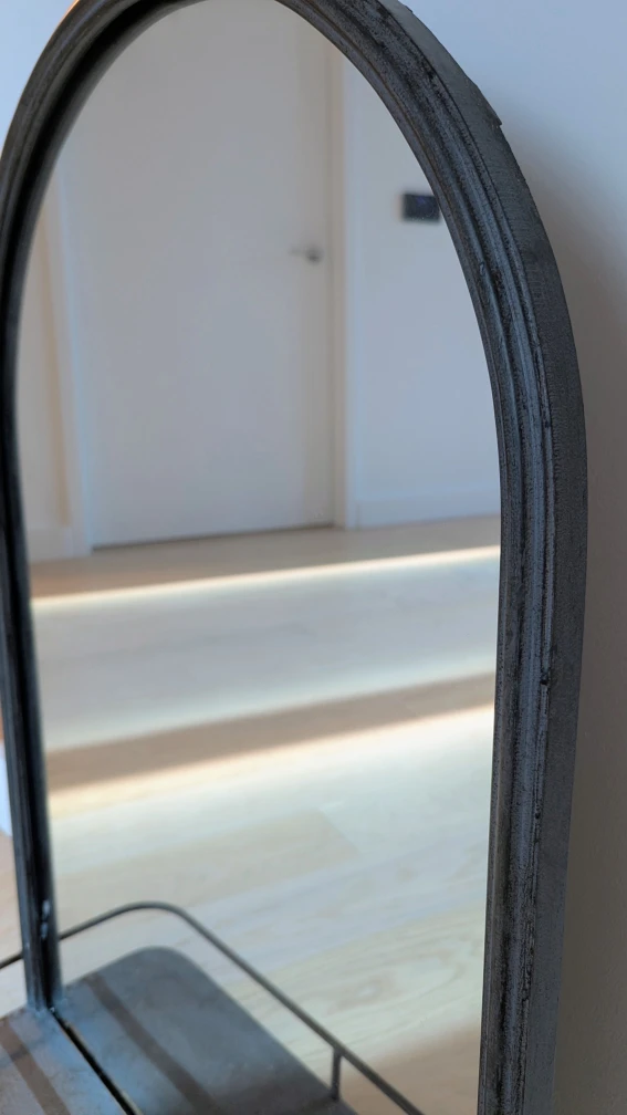 Arched Metal Framed Mirror with Shelf - photo 3