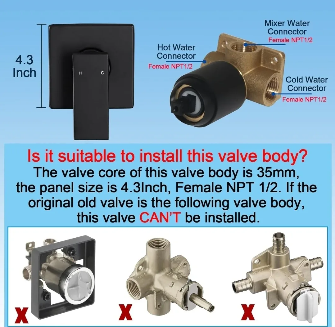 Matte Black Shower Valve Mixer Kit -New!! image indicator(3)