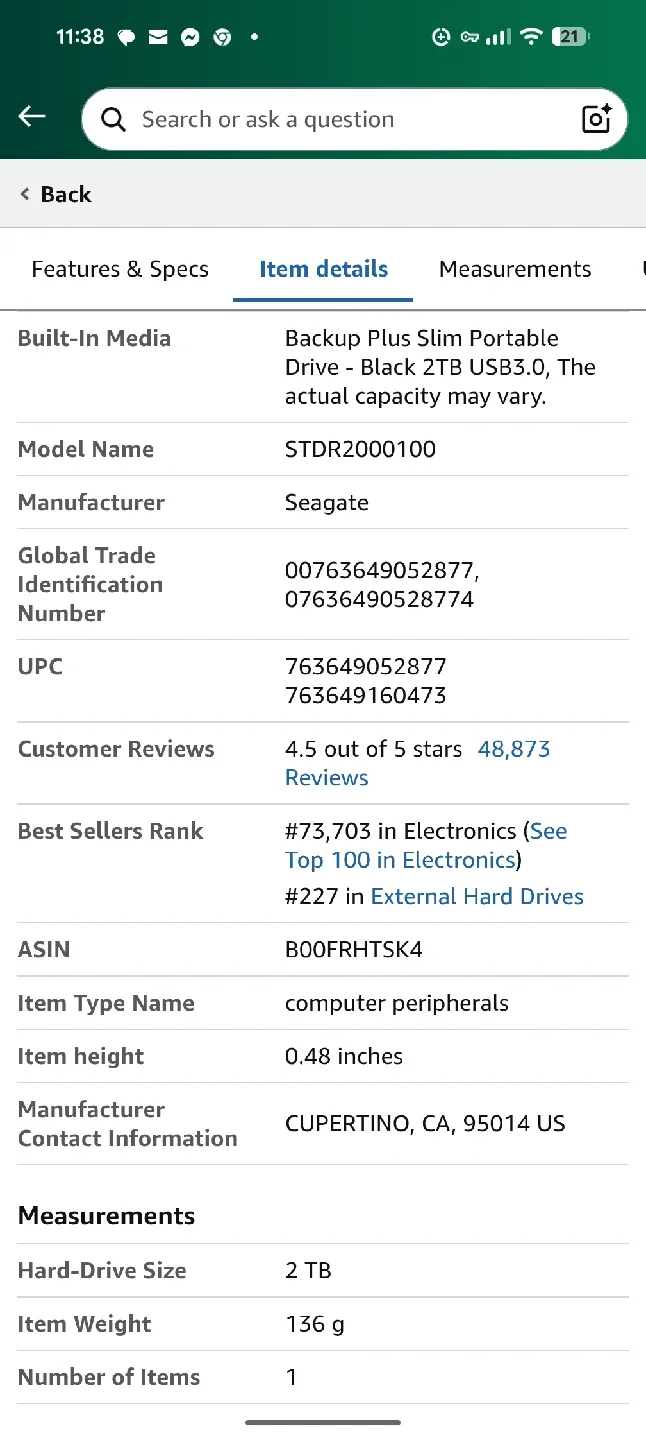 Seagate Backup Plus Slim 2TB Portable Storage - Black image indicator(10)