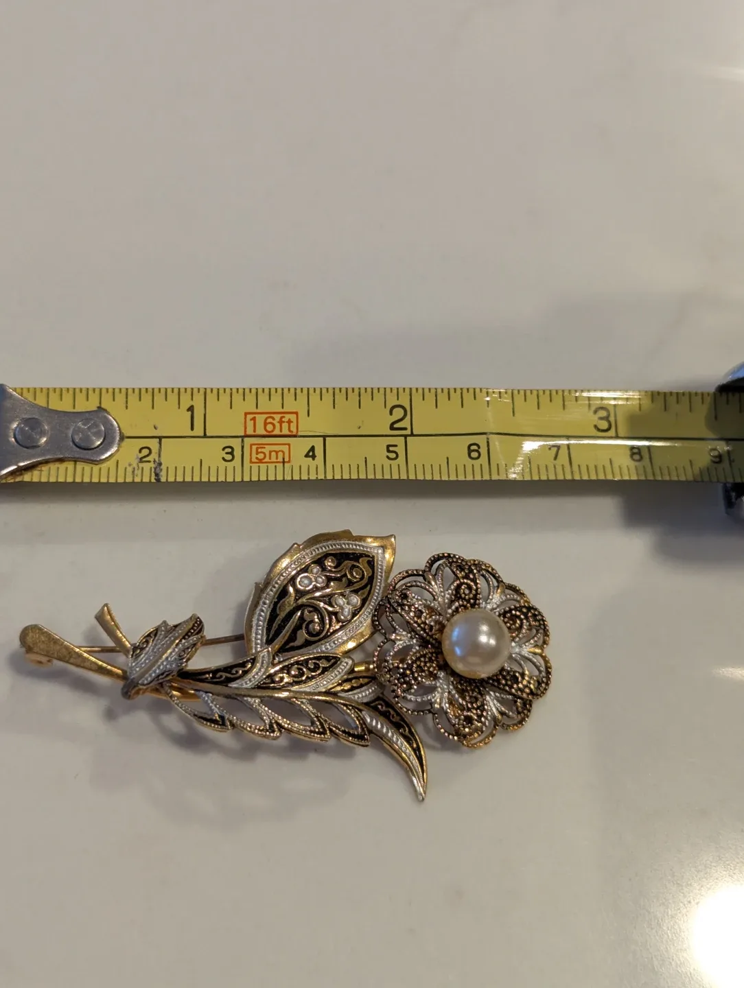 Vintage Floral Brooch with Pearl Accent image indicator(5)