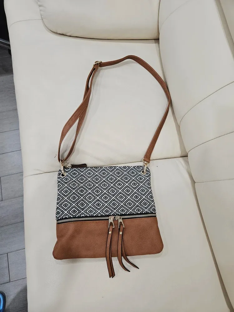 Brown & Patterned Crossbody Bag