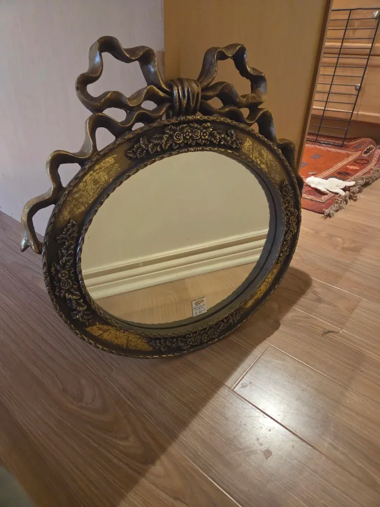 Ornate Round Mirror with Bow Detail