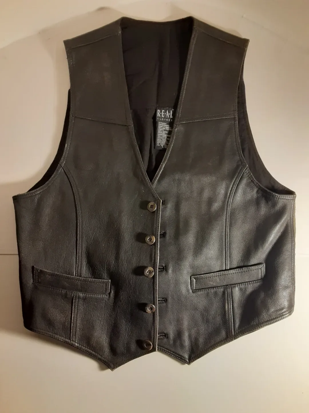 Vintage REAL Clothes Black Leather Vest | S: L/G