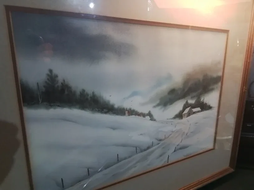 Framed  Original Watercolor Painting Winter Mood Signed image indicator(7)