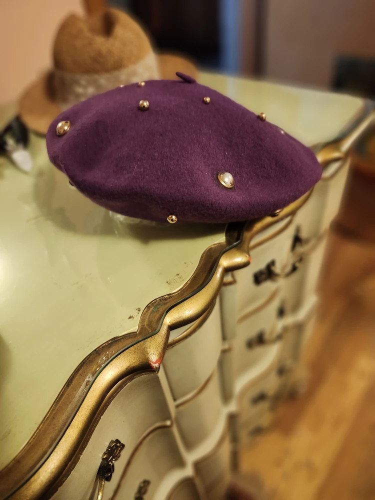 Purple Beret Hat with Pearl Details - photo 2