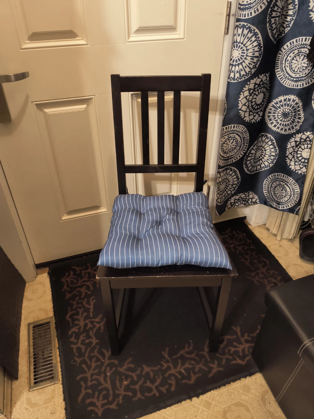 Wooden Chair with Blue Striped Cushion - photo 2