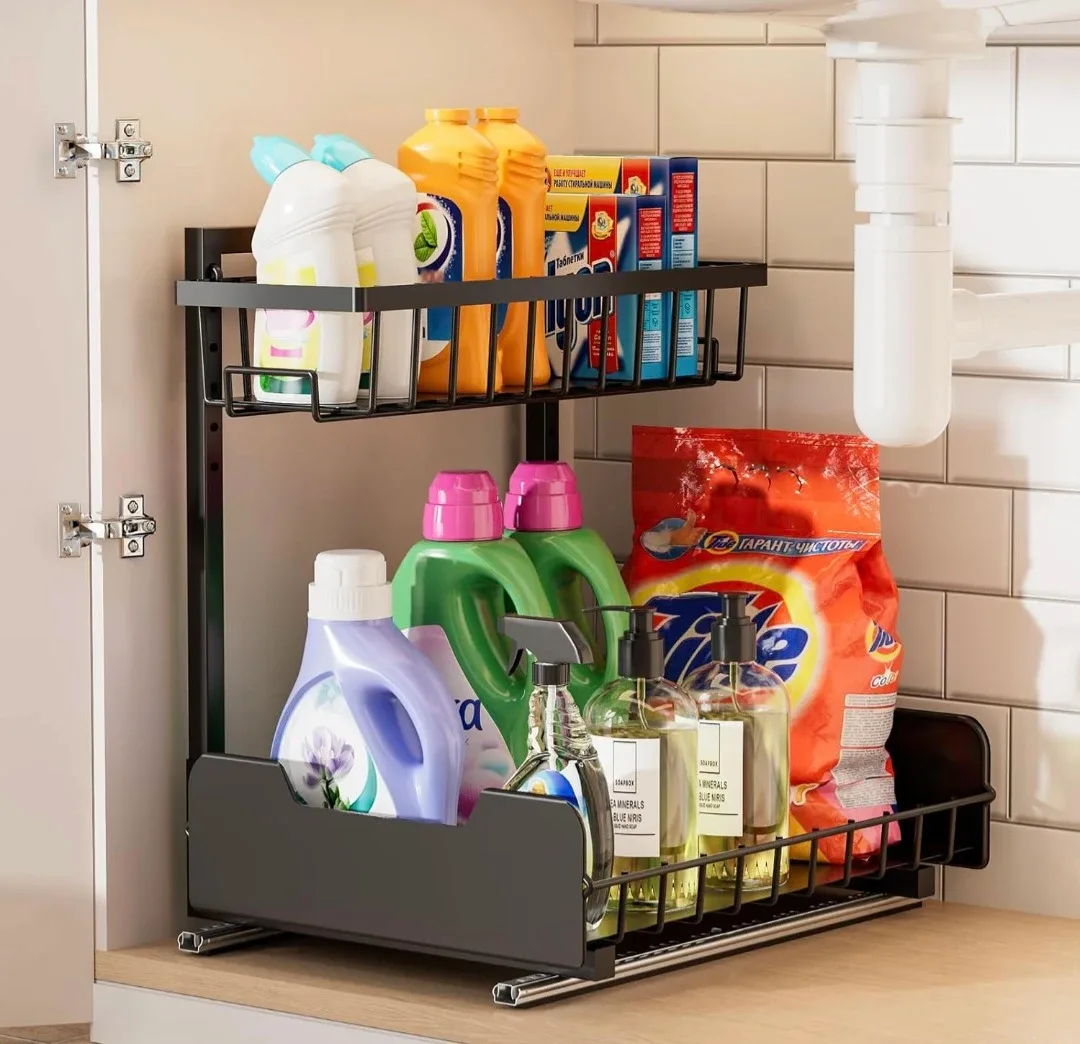 2 Tier Sliding Basket Storage Organizer Under the Sink, Cabinet