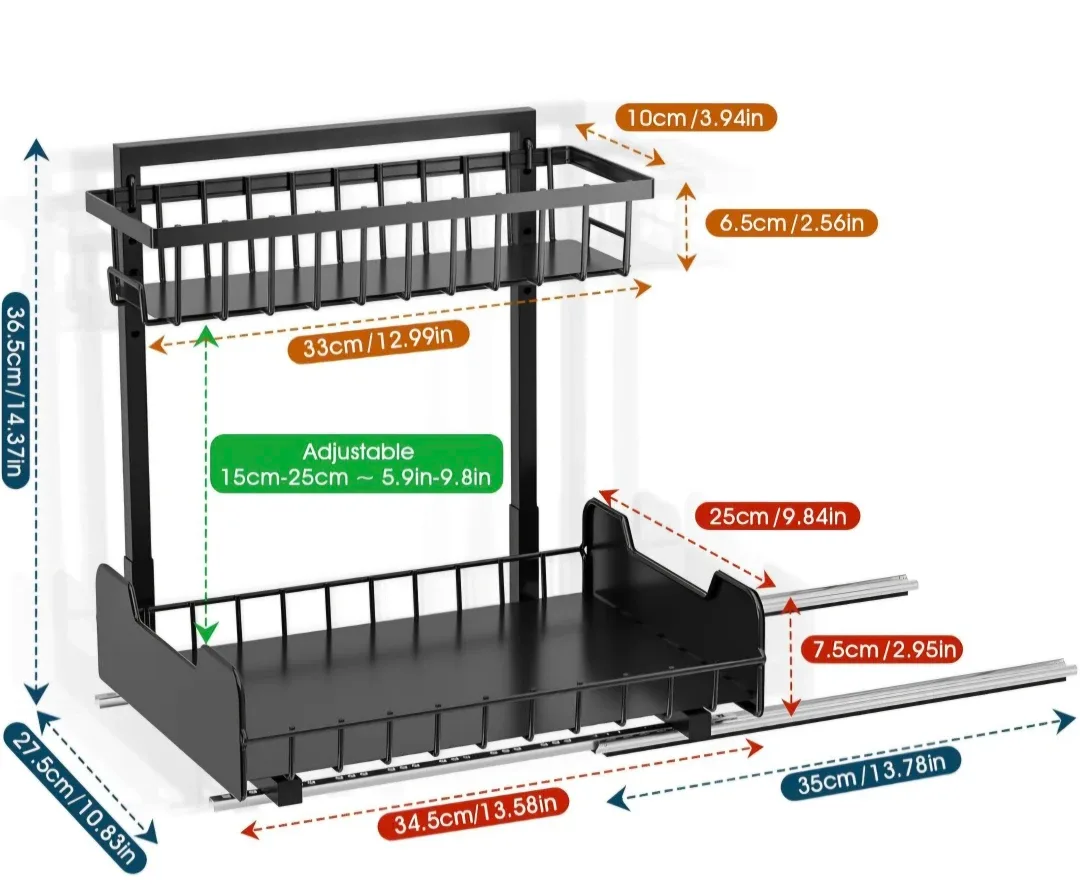 2 Tier Sliding Basket Storage Organizer Under the Sink, Cabinet image indicator(2)