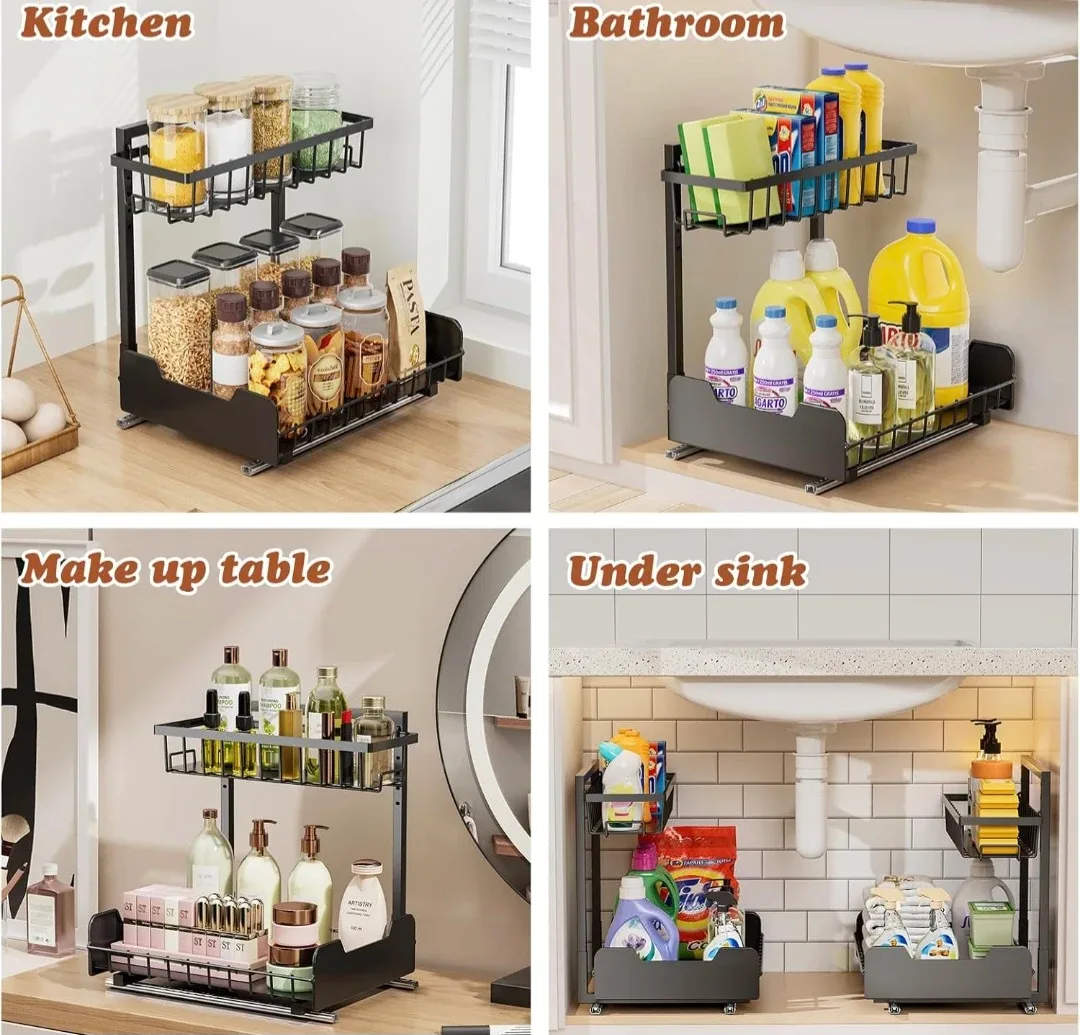 2 Tier Sliding Basket Storage Organizer Under the Sink, Cabinet image indicator(8)