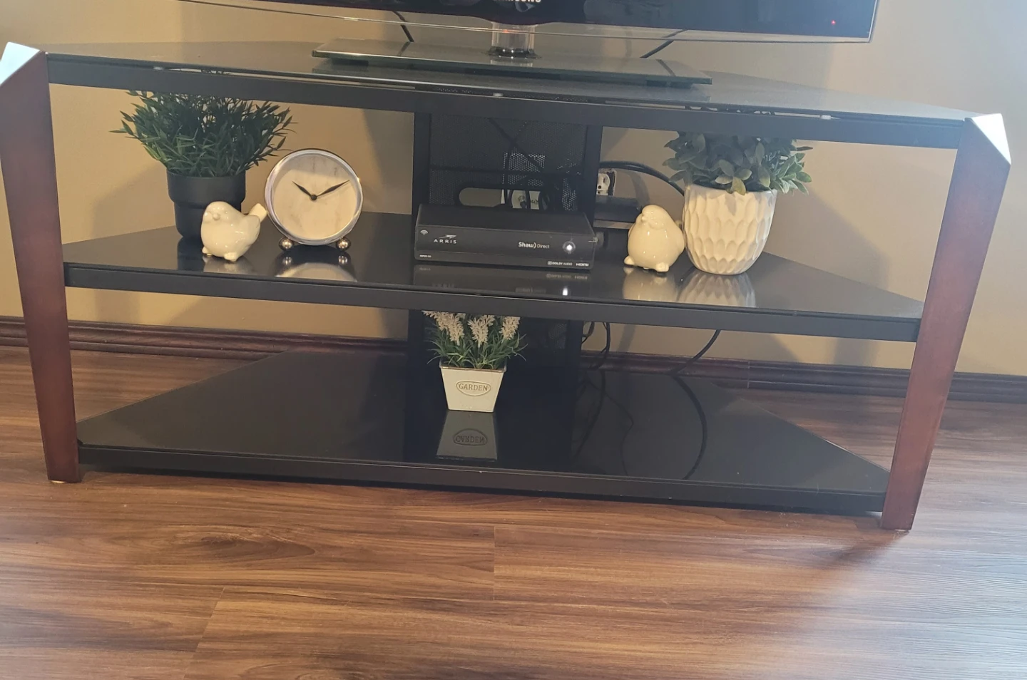 TV Stand - Black Glass & Wood