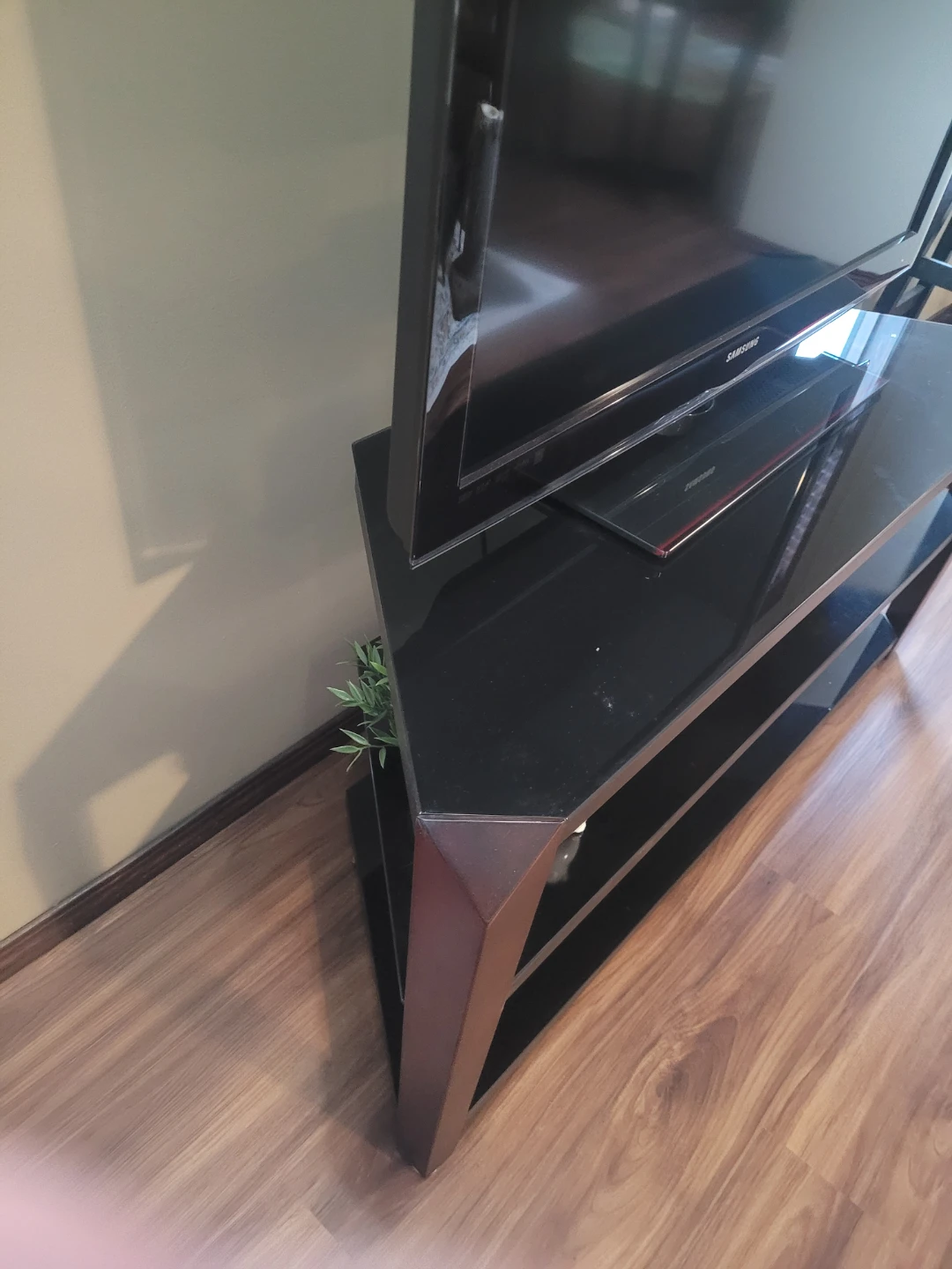 TV Stand - Black Glass & Wood - photo 3