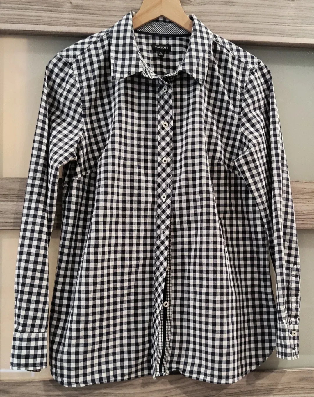 Talbots Black & White Gingham Button-Down Shirt