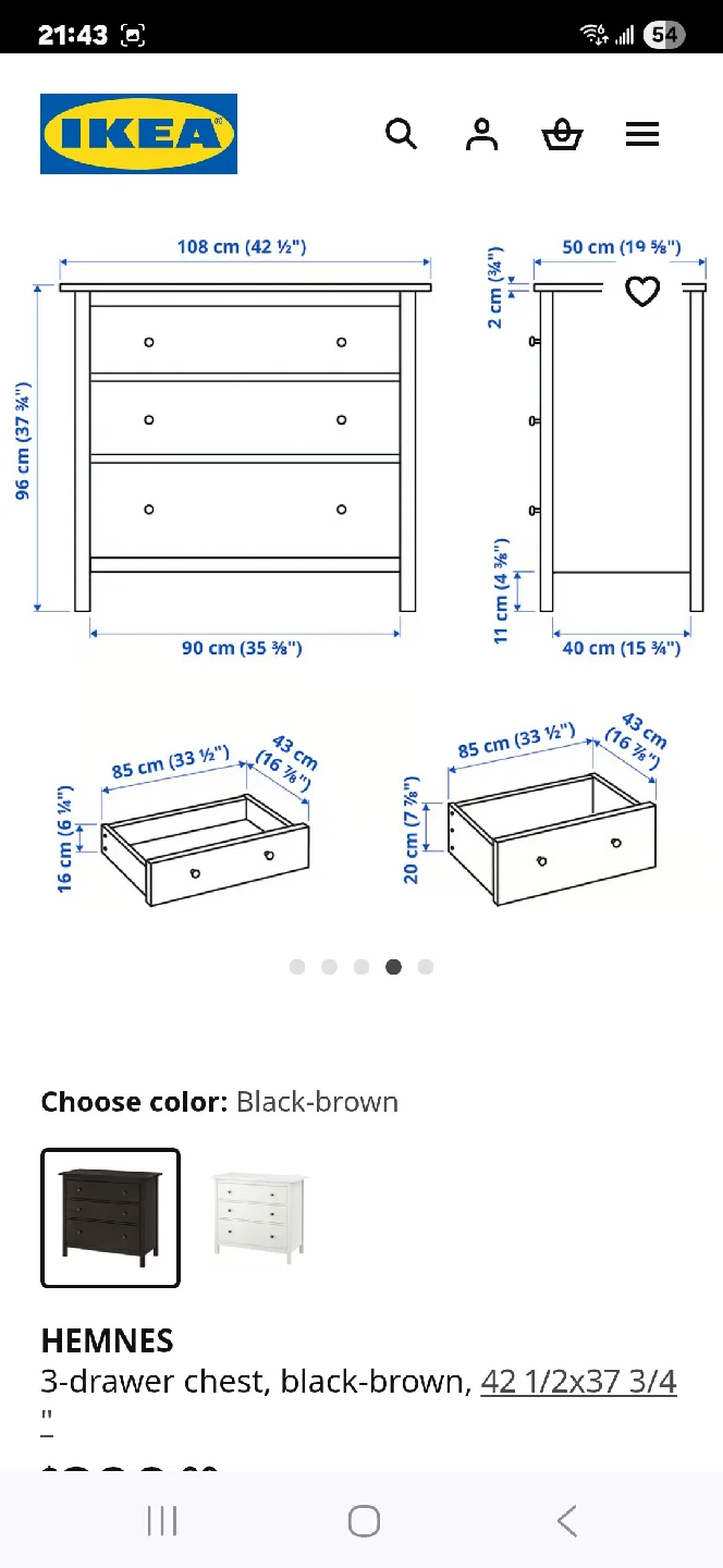 Ikea 3-Drawer Chest or Dresser Black-Brown image indicator(9)