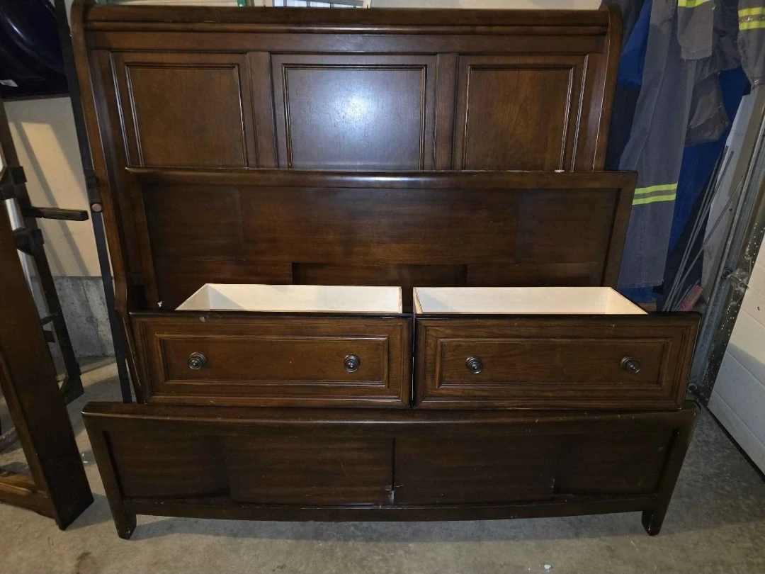 Dark Wood Sleigh Bed Frame with Storage - photo 4