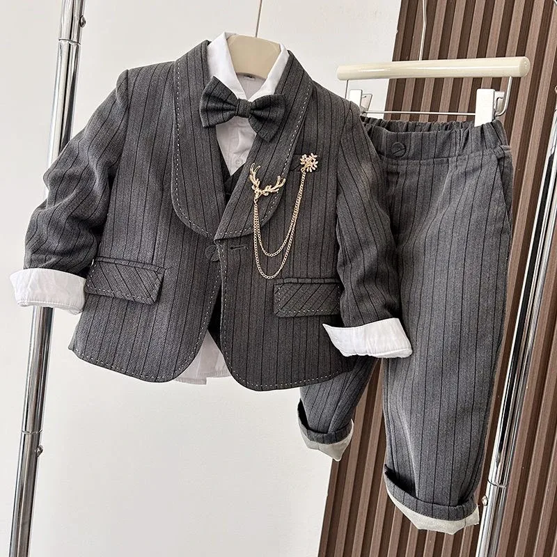 Boys' Grey Striped Suit Set