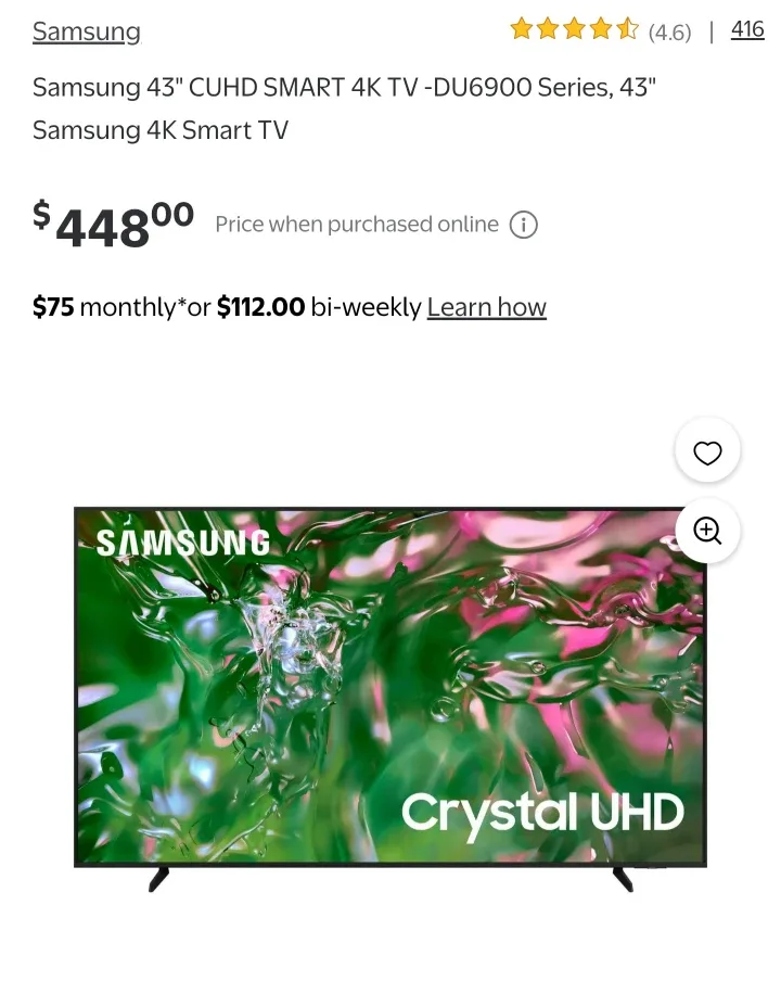 2024- Samsung 43" CUHD SMART 4K TV -DU6900 Series, ONLY $269.99