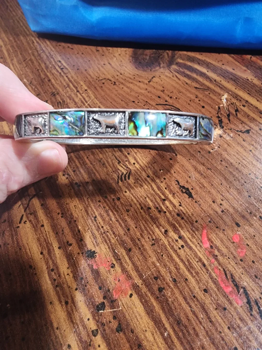 Abalone & Sterling Silver Animal (bear) Bangle Bracelet image indicator(2)