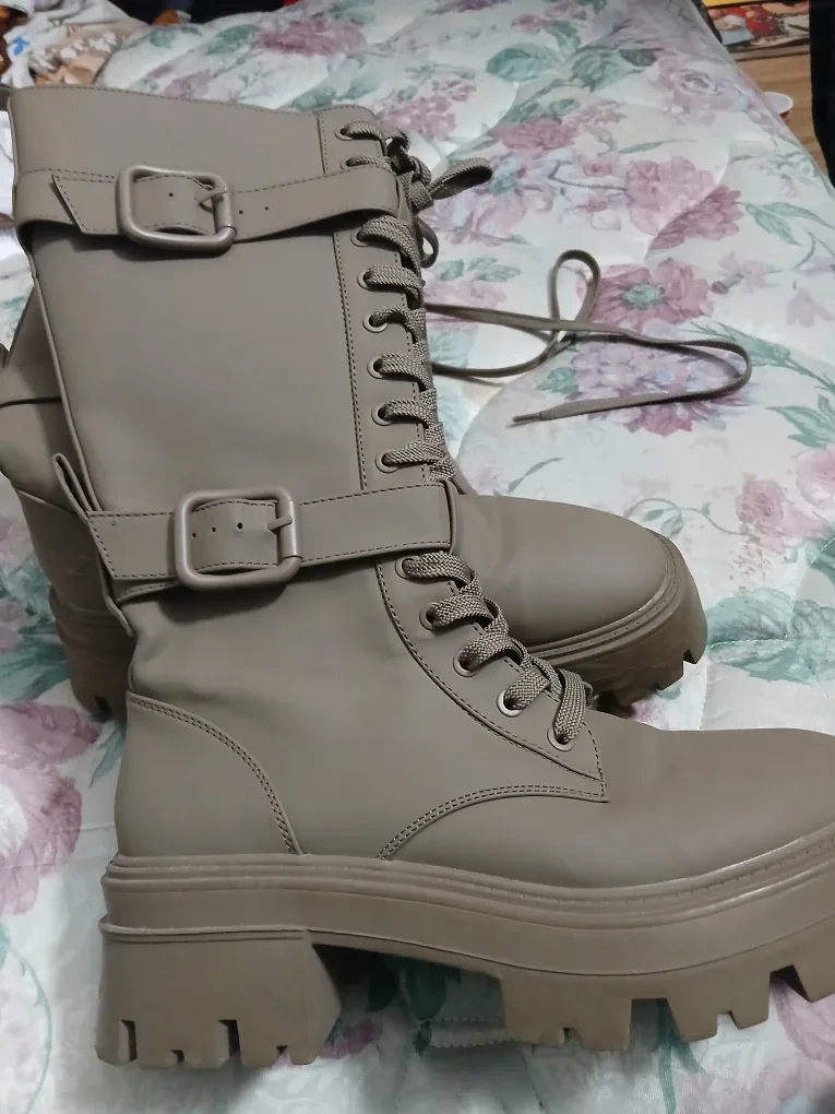 Zara Lace-Up Buckle Boots - Size 40