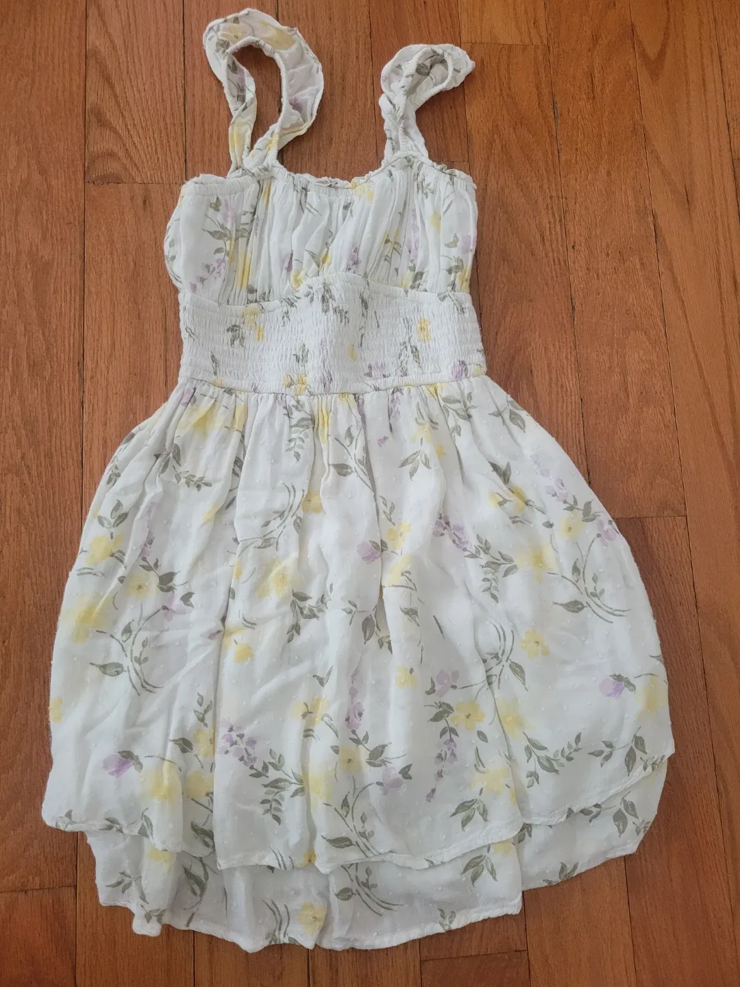 Floral Dress - White with Yellow & Purple Flowers