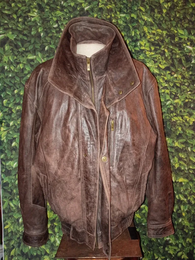 Vintage Brown Soft distressed Men's XL Leather Jacket thumbnail