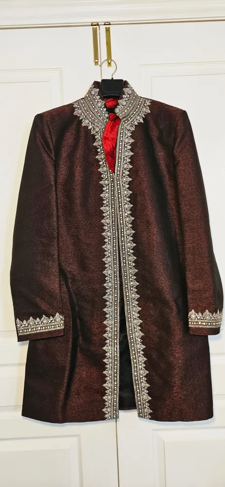 Maroon Sherwani with Silver Embroidery image indicator(2)