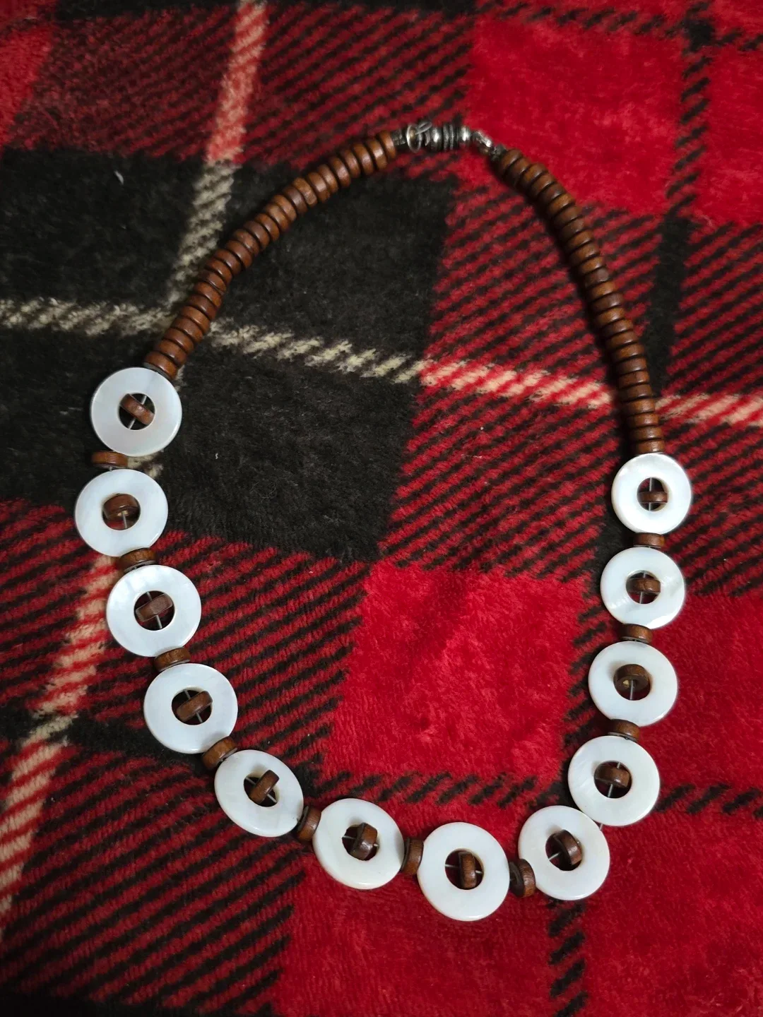 Wood & Mother of Pearl Necklace OOAK