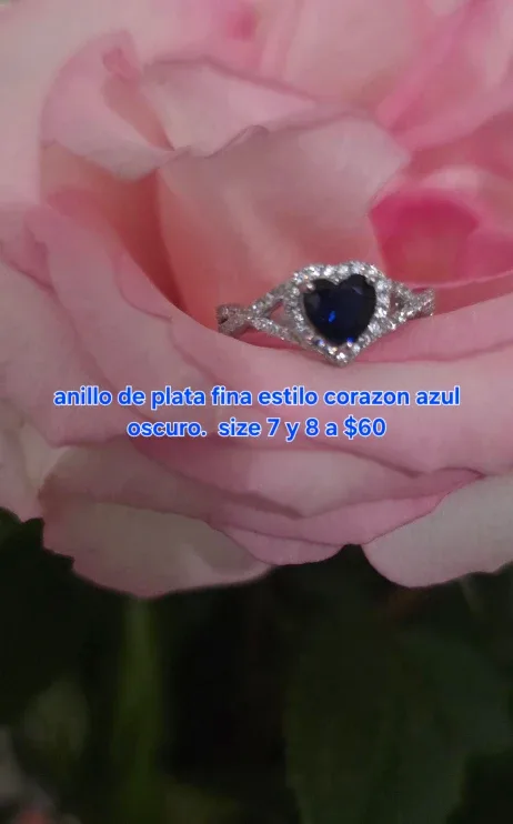 Silver Ring Blue Heart Size 7/8