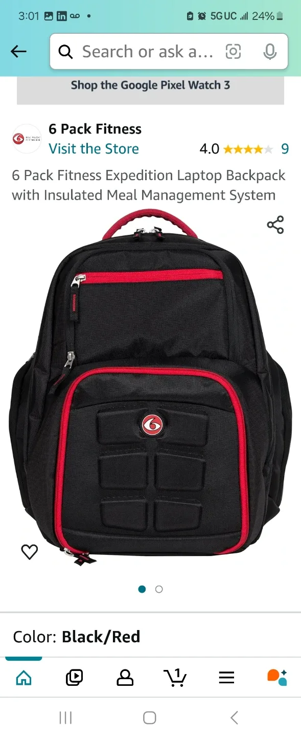 6 Pack Fitness Expedition Laptop Backpack Black/Red