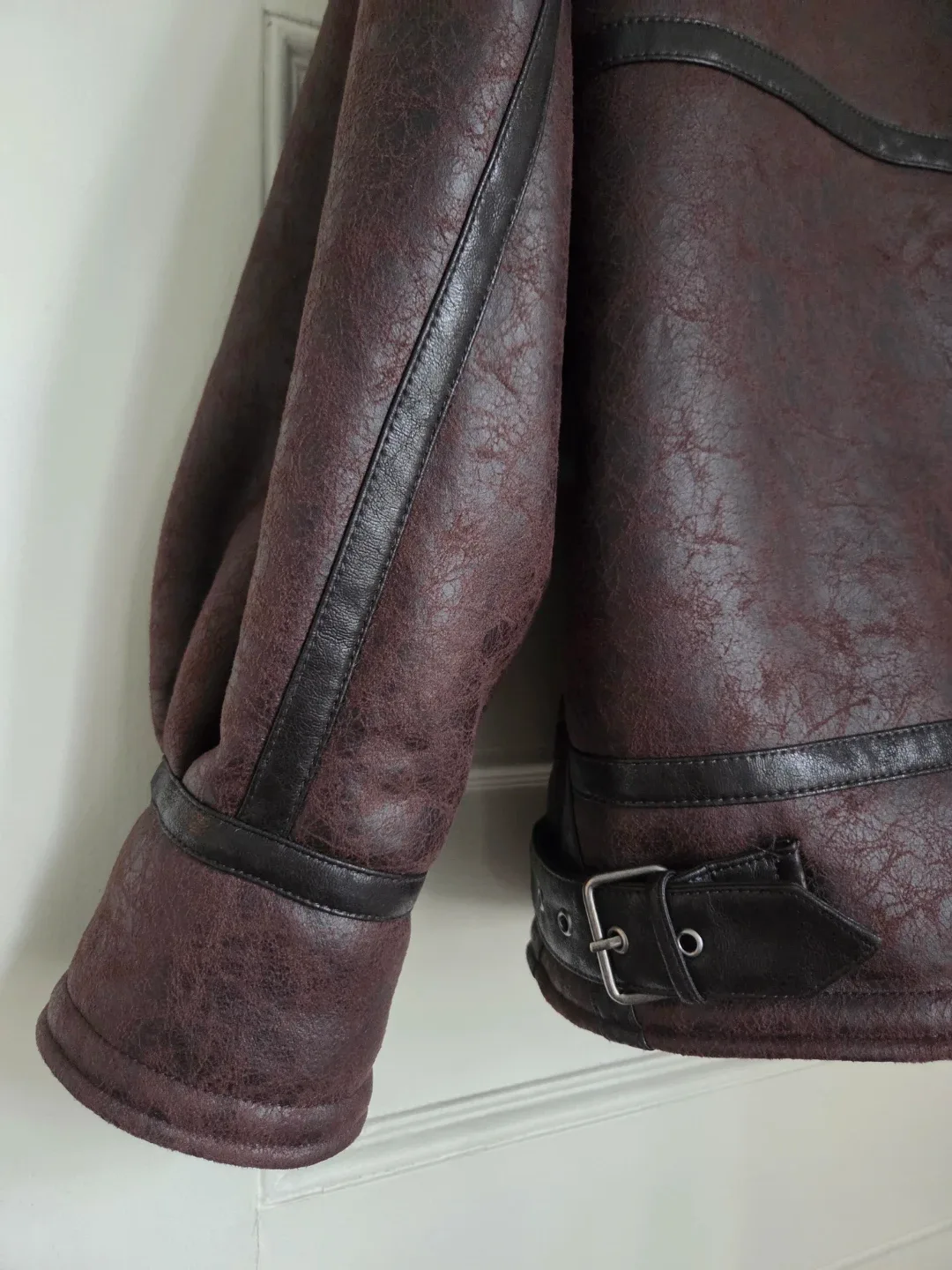 BDG Urban Outfitters Brown Faux Leather Shearling Aviator Coat image indicator(6)