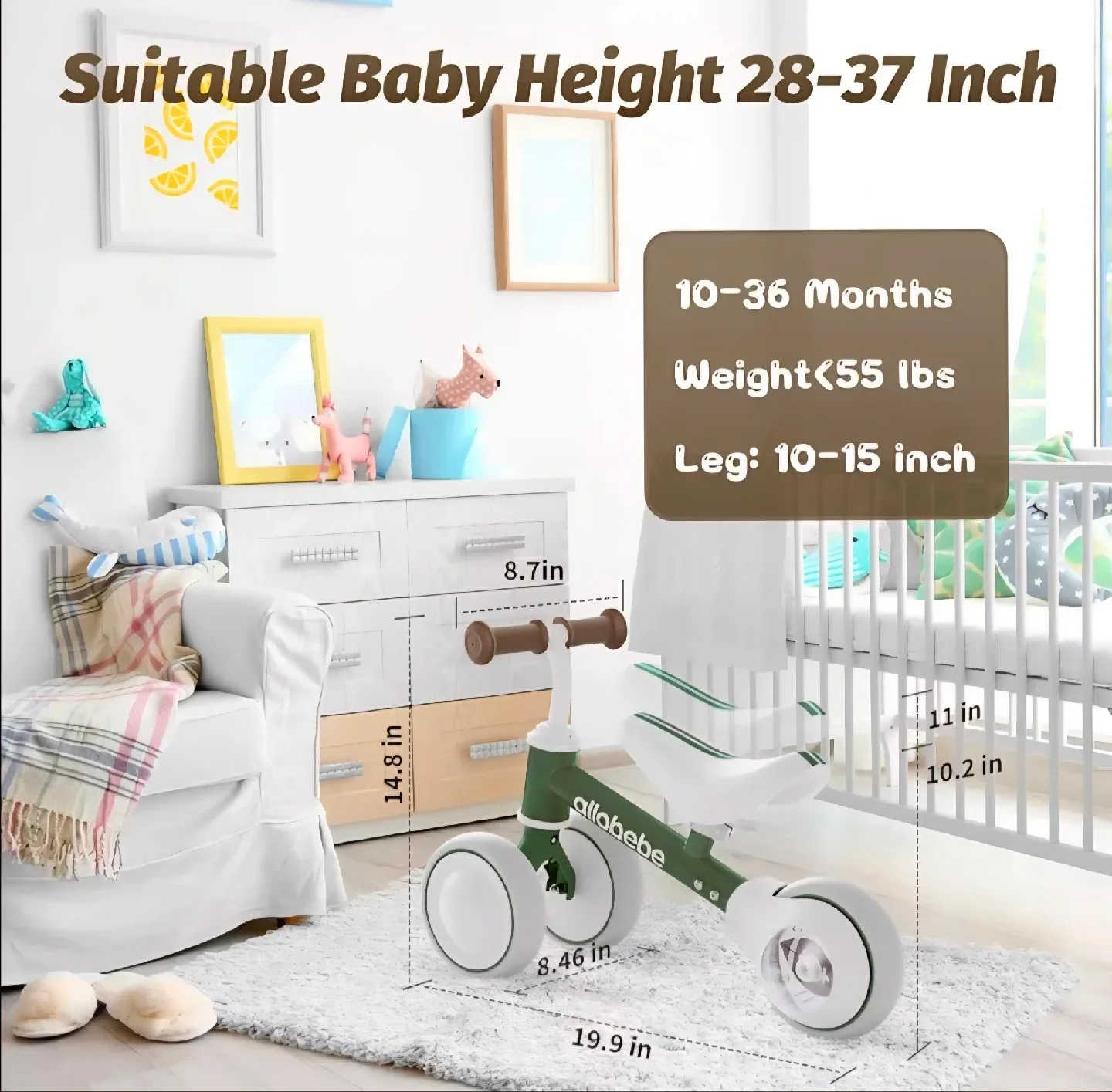 Allobebe Balance Bike - Green & White 1-3 Y/O image indicator(6)