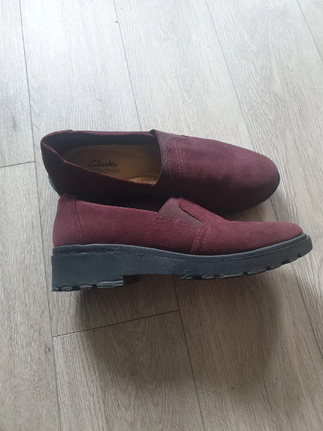 Clarks Collection Burgundy Suede Slip-On Shoes