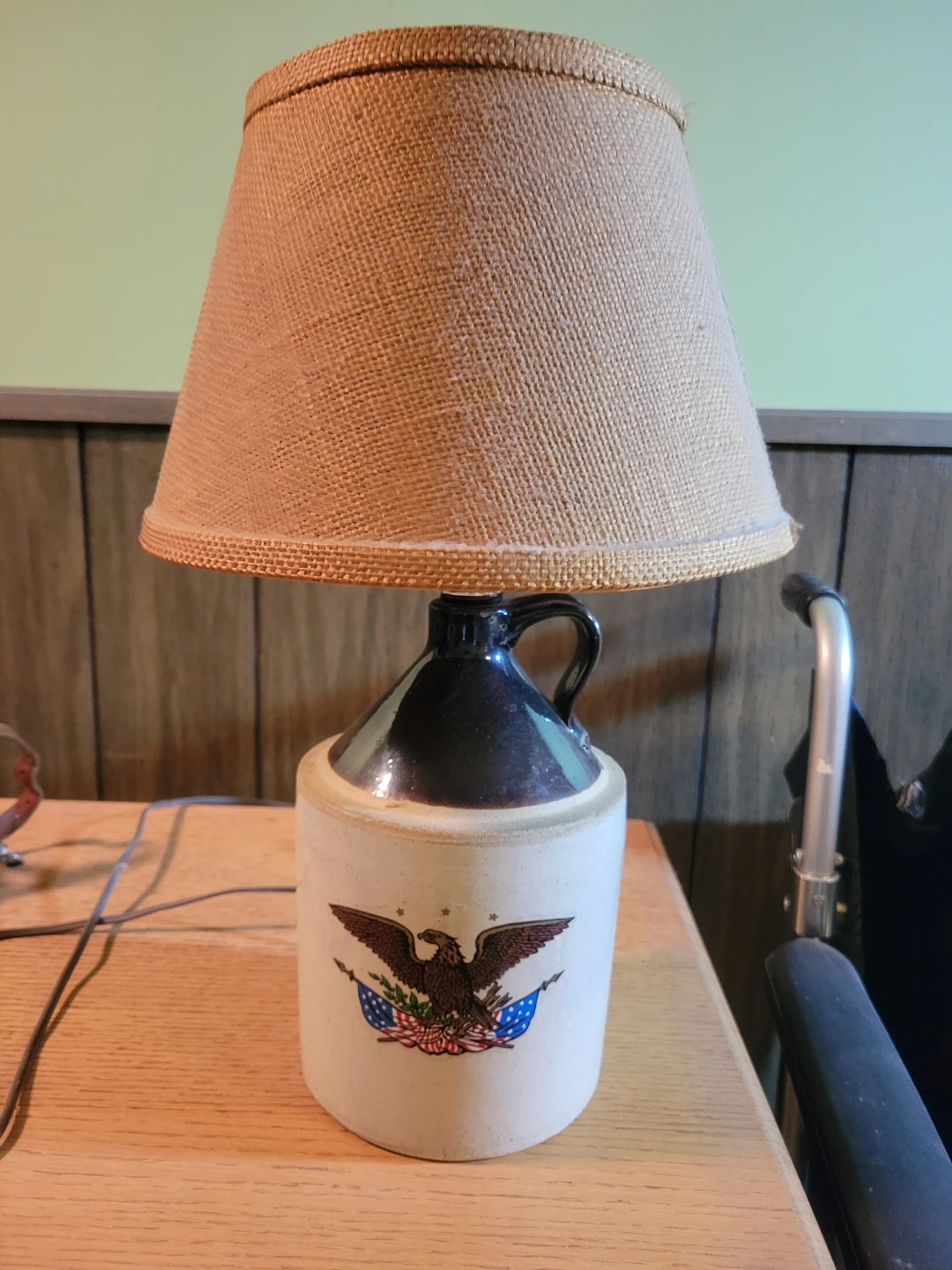 Vintage Jug Lamp with Burlap Shade