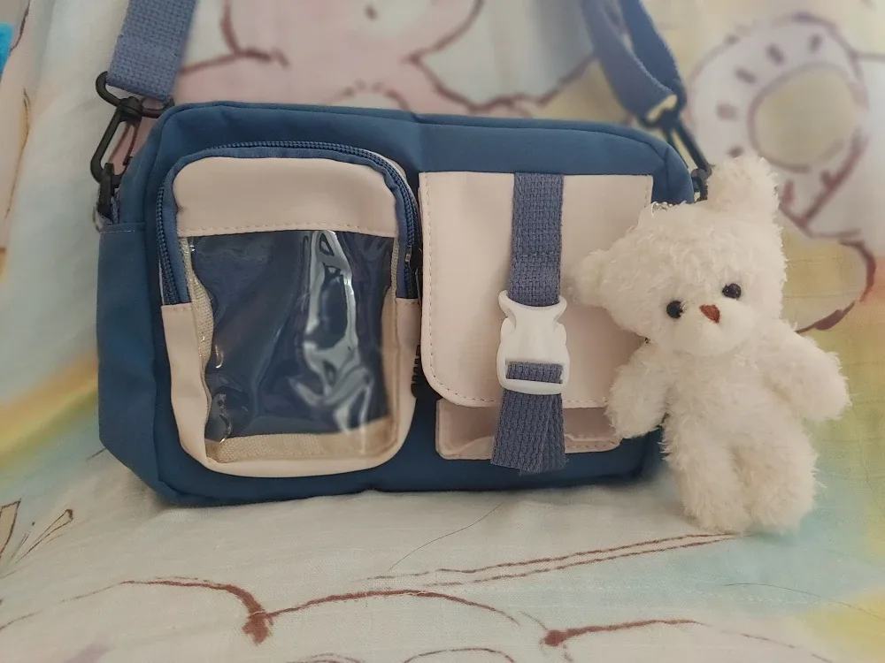 Blue Shoulder Bag with Bear Charm